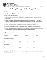 Form SF027 Fire Extinguisher Apprentice Permit Application - Texas