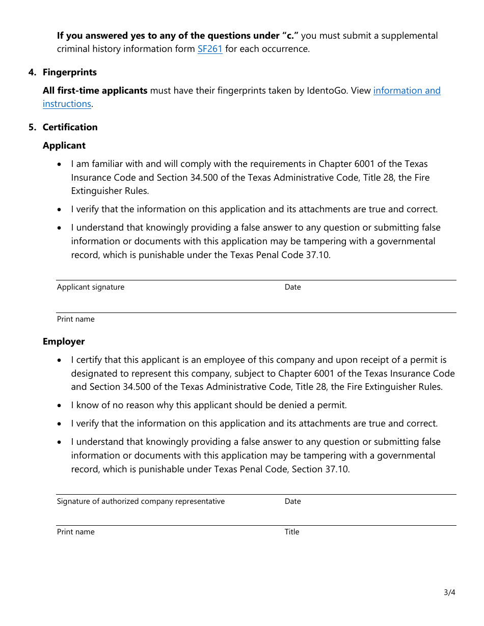 Form SF027 Fire Extinguisher Apprentice Permit Application - Texas, Page 3