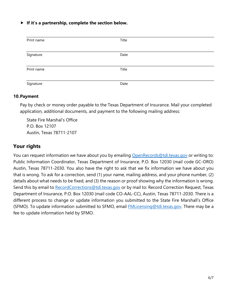 Form SF031 Fire Alarm Certificate of Registration Application - Texas, Page 6