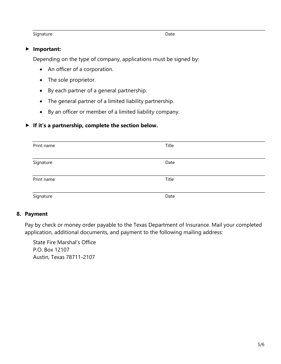Form SF043 Application for a Fireworks License or Permit - Texas, Page 5