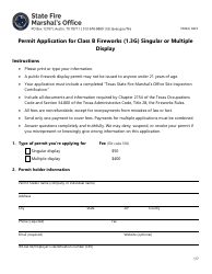 Form SF044 Permit Application for Class B Fireworks (1.3g) Singular or Multiplevdisplay - Texas