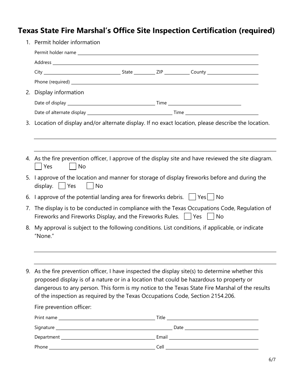 Form SF044 Permit Application for Class B Fireworks (1.3g) Singular or Multiplevdisplay - Texas, Page 6