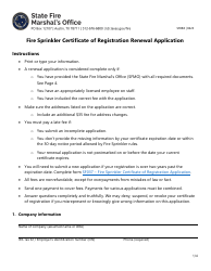 Form SF088 Fire Sprinkler Certificate of Registration Renewal Application - Texas