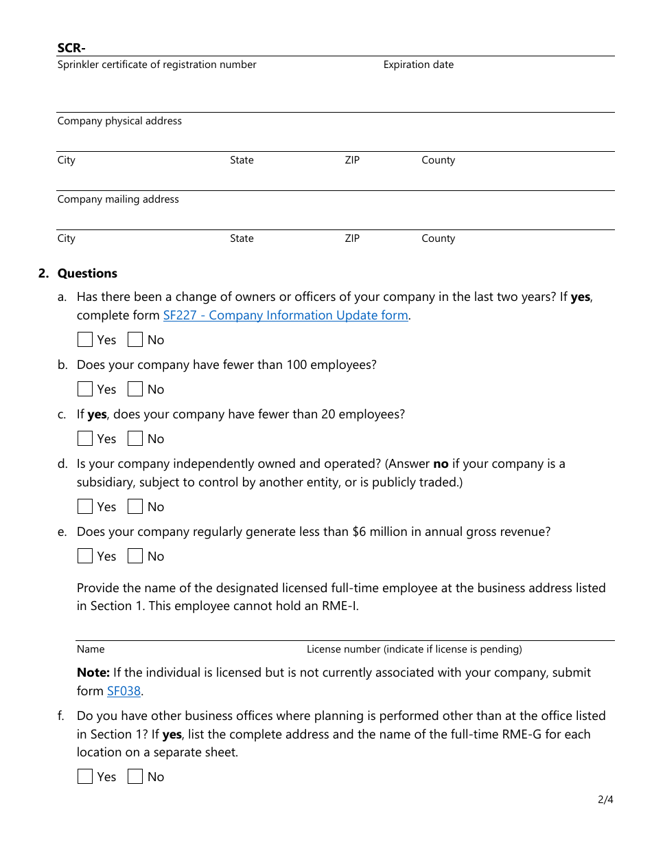 Form SF088 Download Fillable PDF or Fill Online Fire Sprinkler ...