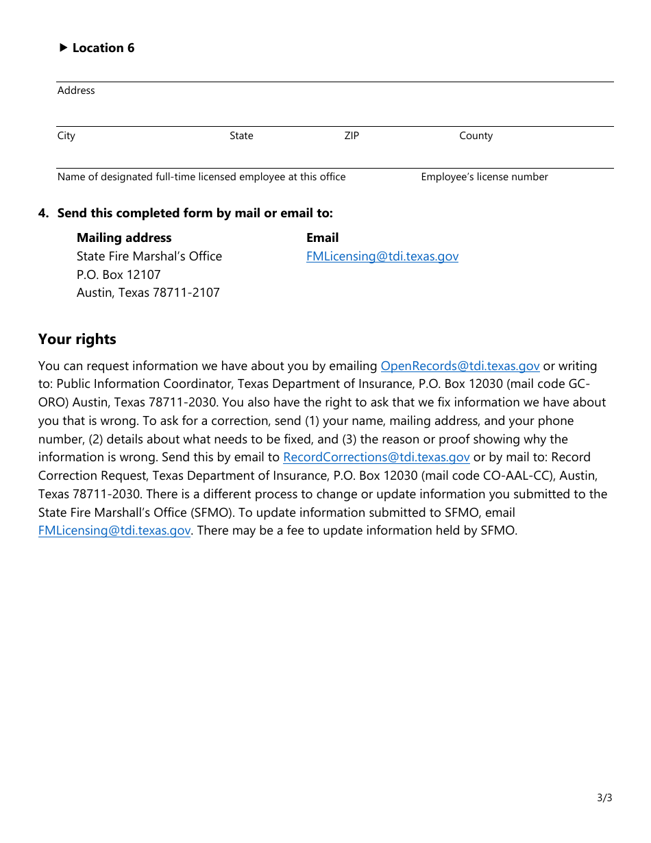 Form SF054 Company Branch Office Update Form - Texas, Page 3