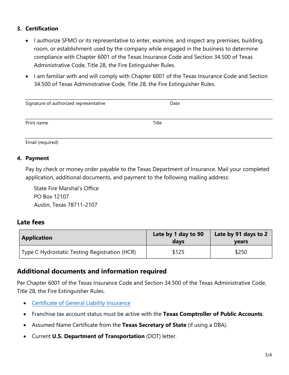 Form SF087 Type C Hydrostatic Testing Registration Renewal Application - Texas, Page 3