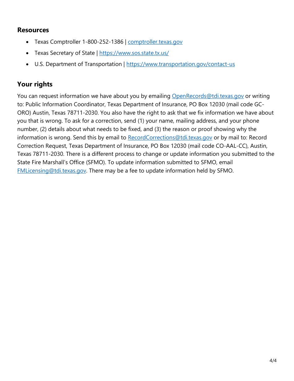 Form SF087 Type C Hydrostatic Testing Registration Renewal Application - Texas, Page 4