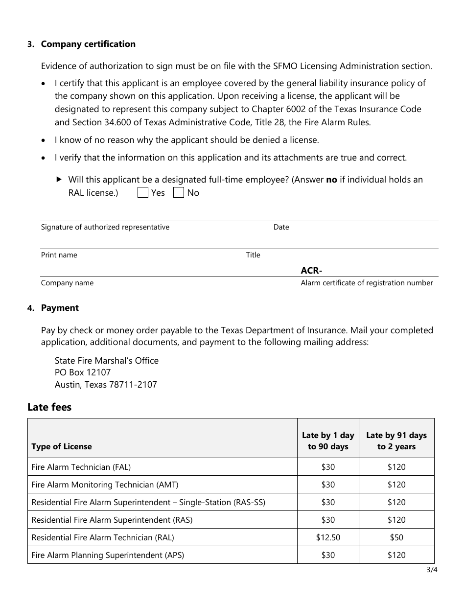 Form SF094 Individual License Renewal Application for All Types of Fire Alarm Licenses - Texas, Page 3