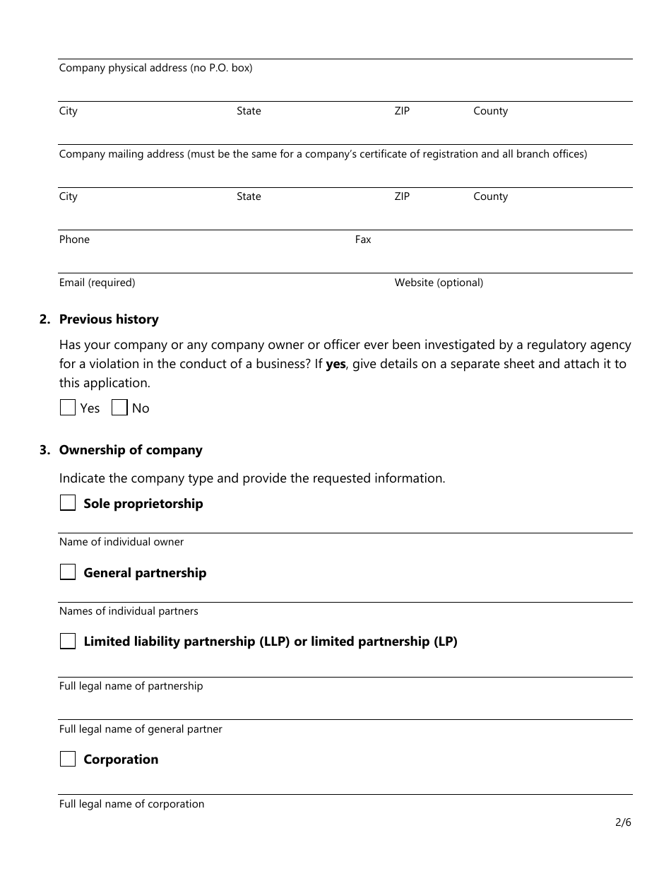 Form SF025 Fire Extinguisher Certificate of Registration Application - Texas, Page 2
