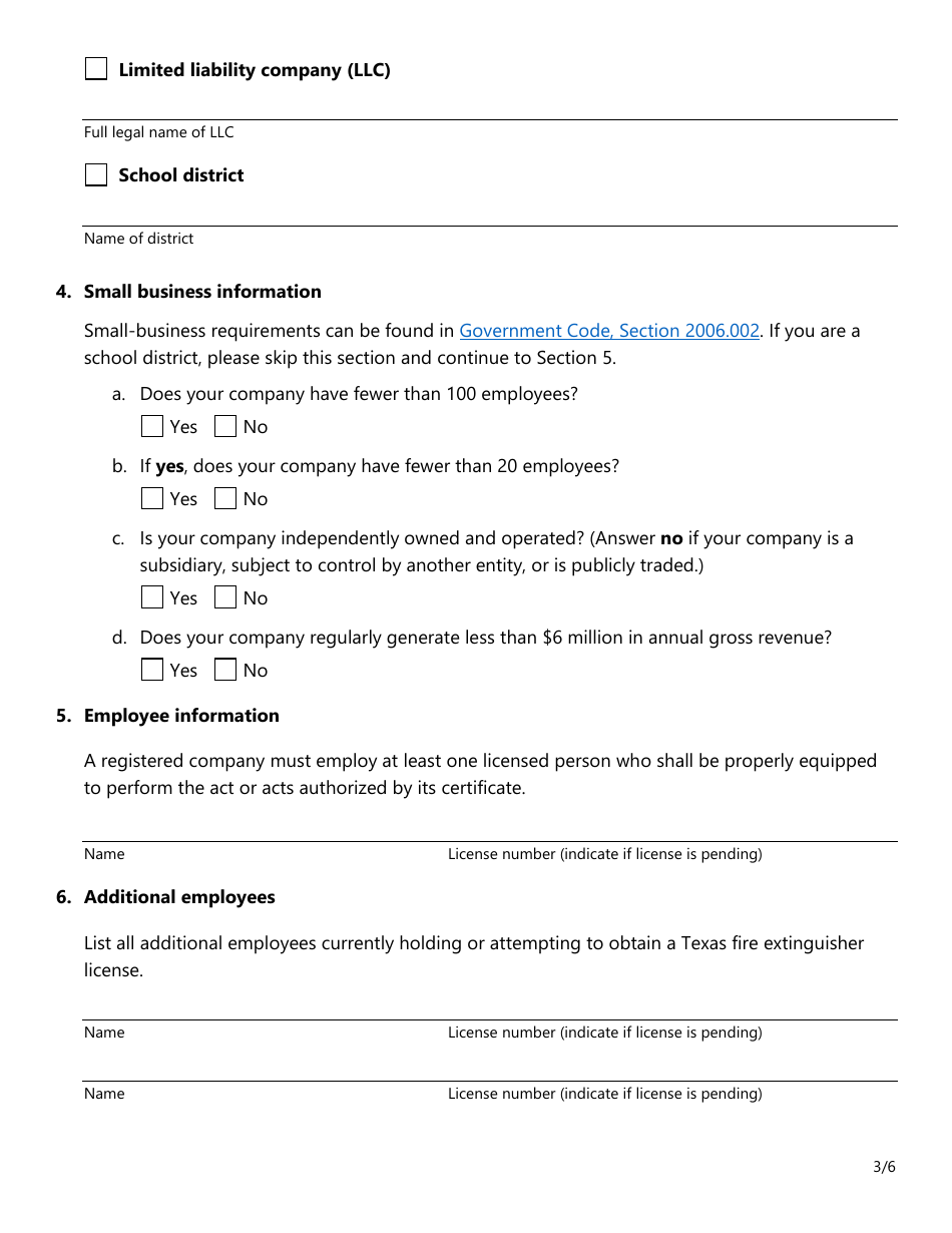 Form SF025 Fire Extinguisher Certificate of Registration Application - Texas, Page 3