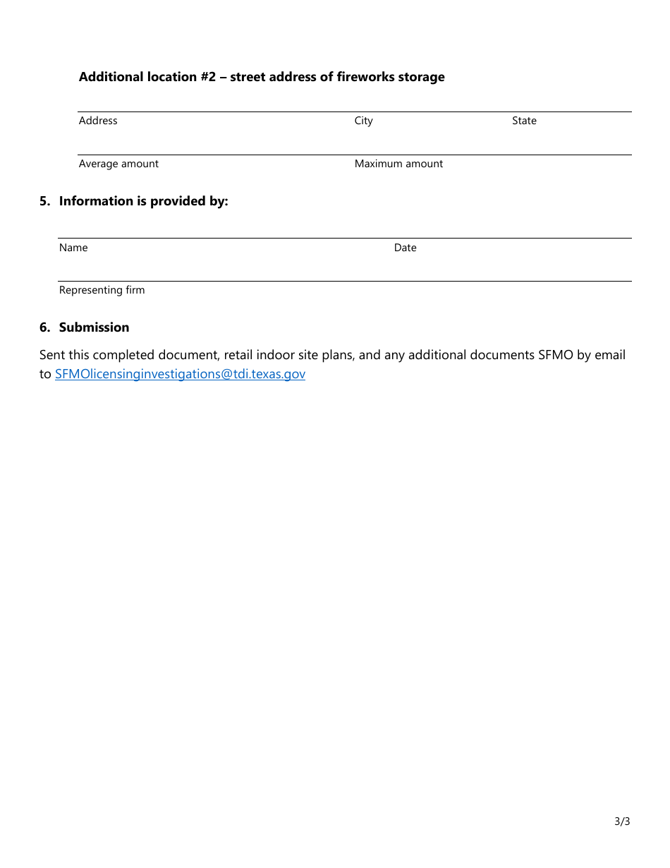 Form SF222 Retail Fireworks Indoor Site Information - Texas, Page 3