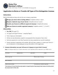 Document preview: Form SF028 Application to Revise or Transfer All Types of Fire Extinguisher Licenses - Texas