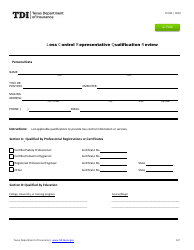 Form PC390 Loss Control Representative Qualification Review - Texas