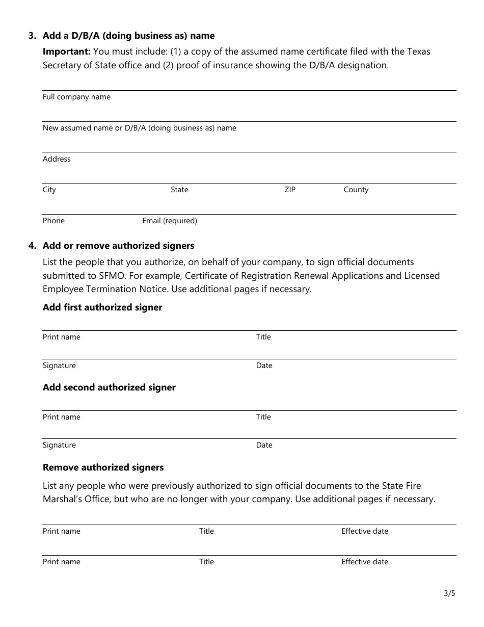 Form SF227 Company Information Update Form - Texas, Page 3