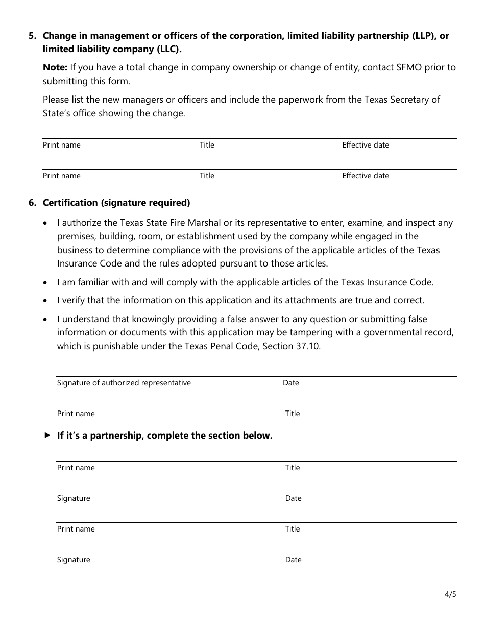 Form SF227 Company Information Update Form - Texas, Page 4