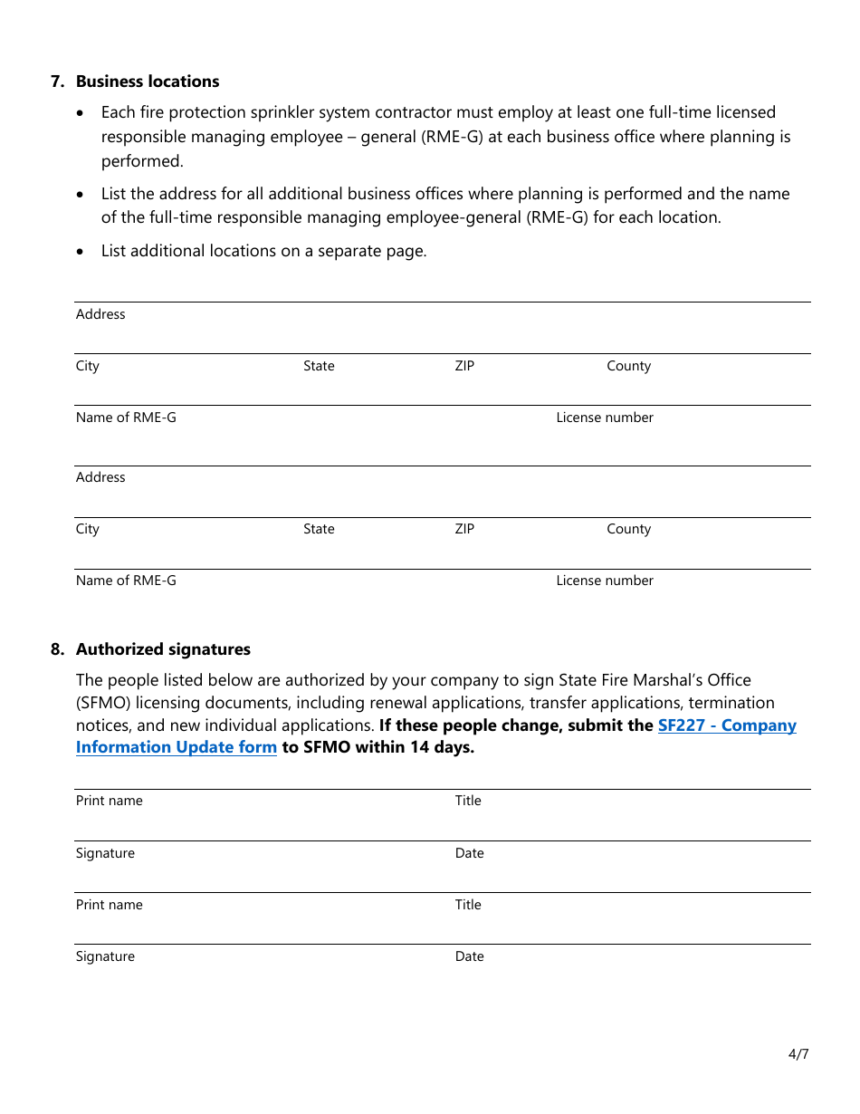 Form SF037 Fire Sprinkler Certificate of Registration Application - Texas, Page 4