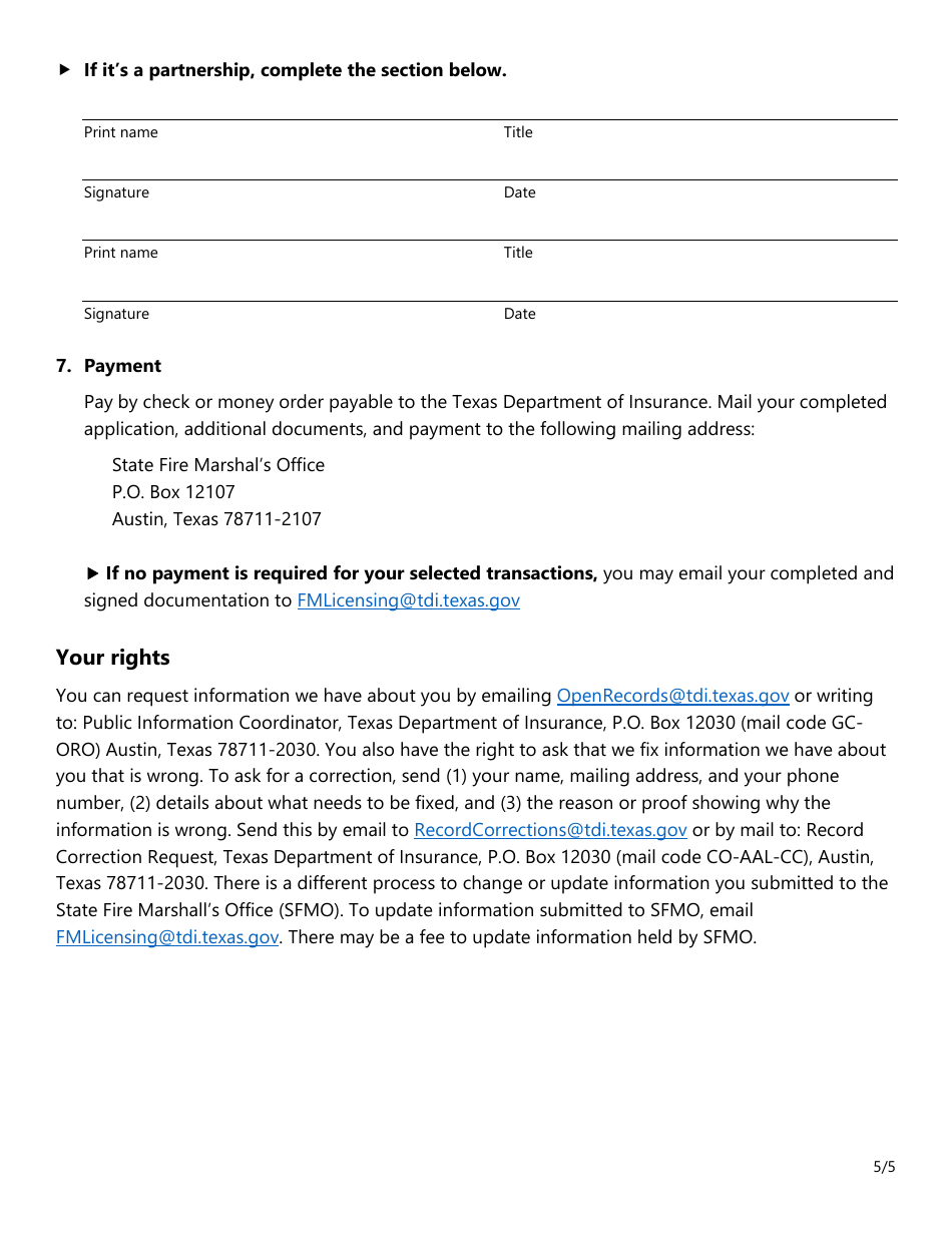 Form SF230 Fireworks Company Information Update Form - Texas, Page 5