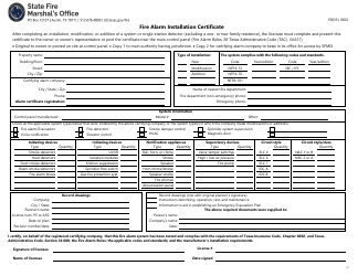 Document preview: Form SF035 Fire Alarm Installation Certificate - Texas