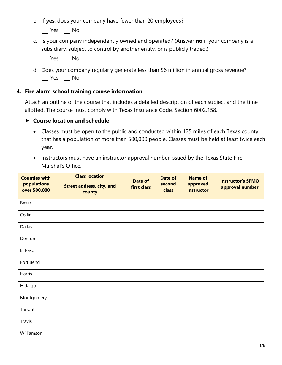 Form SF246 Fire Alarm Training School Approval Application - Texas, Page 3