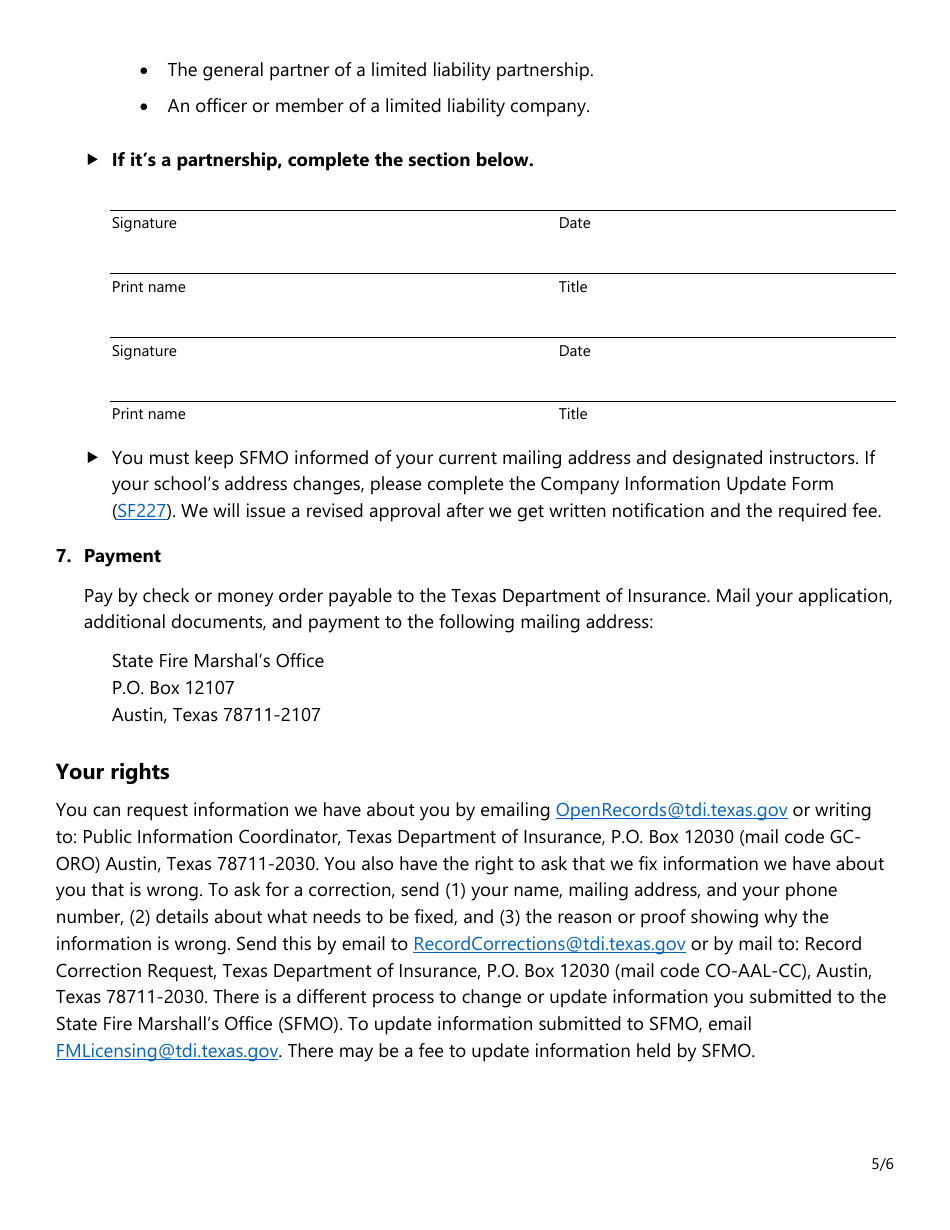 Form SF246 Fire Alarm Training School Approval Application - Texas, Page 5