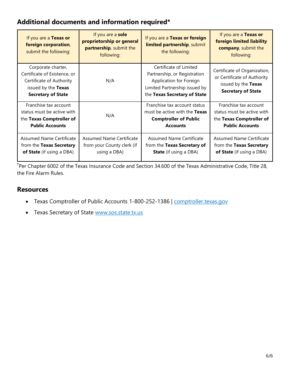 Form SF246 Fire Alarm Training School Approval Application - Texas, Page 6