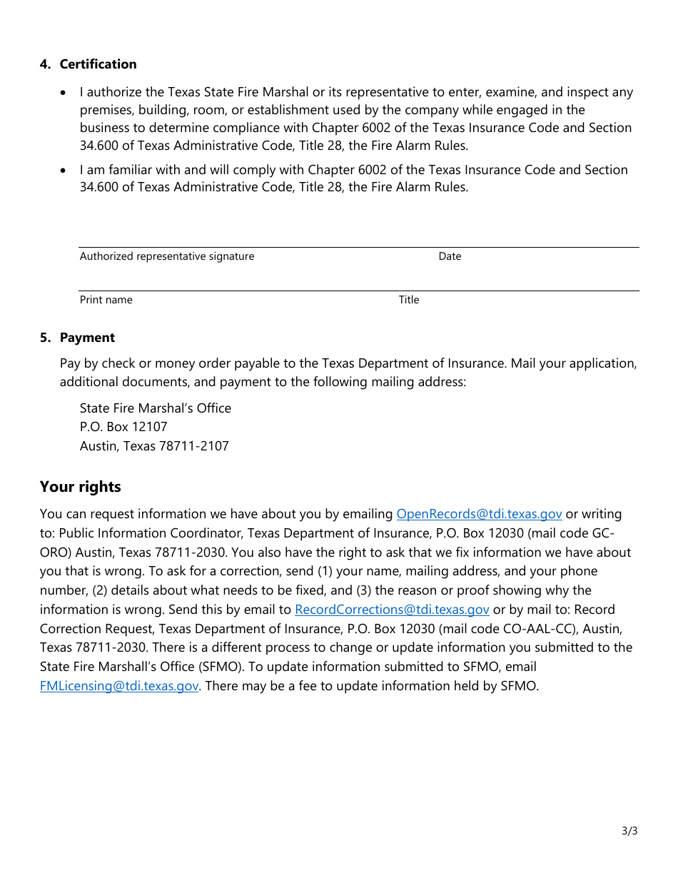 Form SF254 Fire Alarm Training School Renewal Application - Texas, Page 3