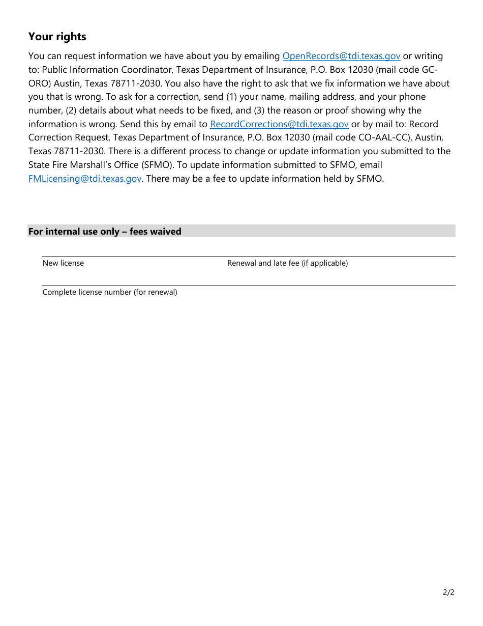 Form SF265 Licensing Fee Exemption Application for Military Veterans - Texas, Page 2