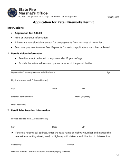 Form SF047  Printable Pdf