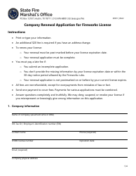 Form SF091 Company Renewal Application for Fireworks License - Texas