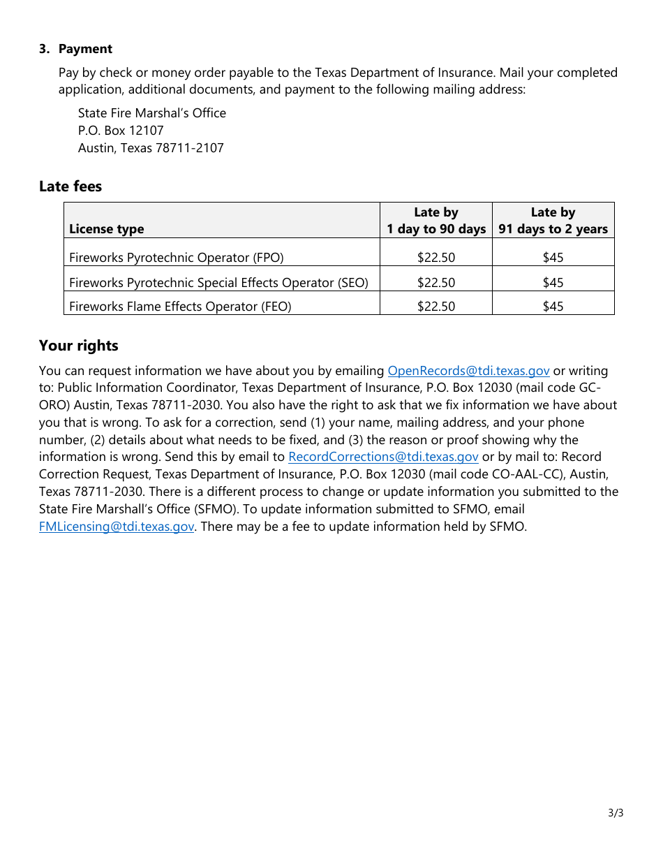 Form SF104 Individual Renewal Application for Firework Operators License - Texas, Page 3