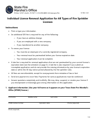 Form SF100 Individual License Renewal Application for All Types of Fire Sprinkler Licenses - Texas