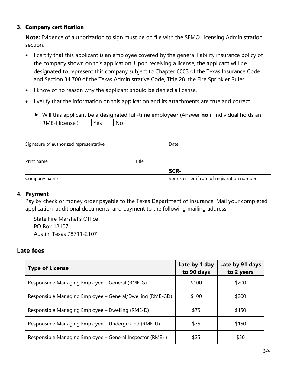 Form SF100 Individual License Renewal Application for All Types of Fire Sprinkler Licenses - Texas, Page 3