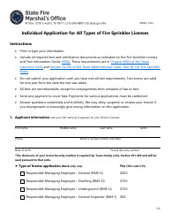 Document preview: Form SF036 Individual Application for All Types of Fire Sprinkler Licenses - Texas