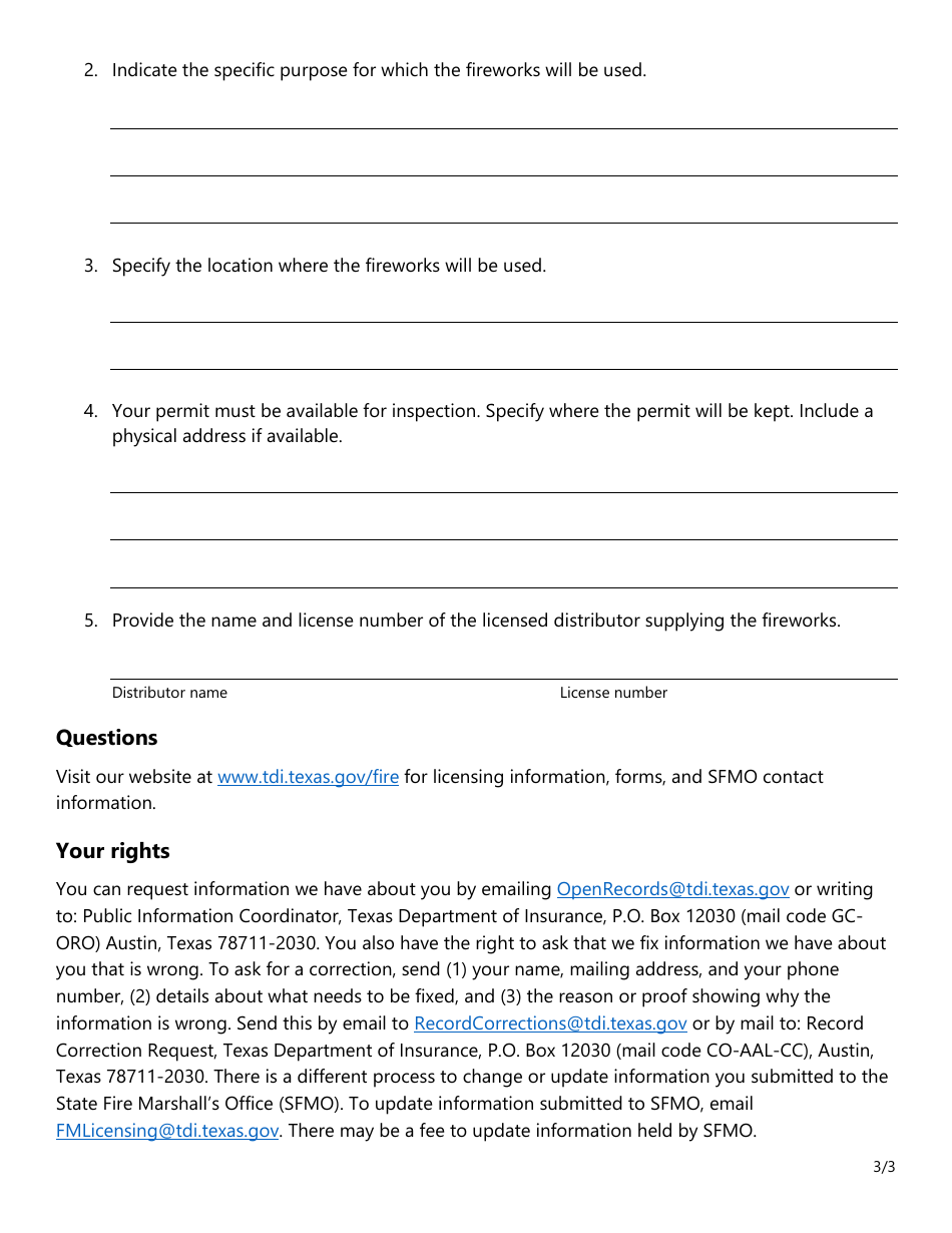 Form SF600 Fireworks Online Application Supplement - Texas, Page 3