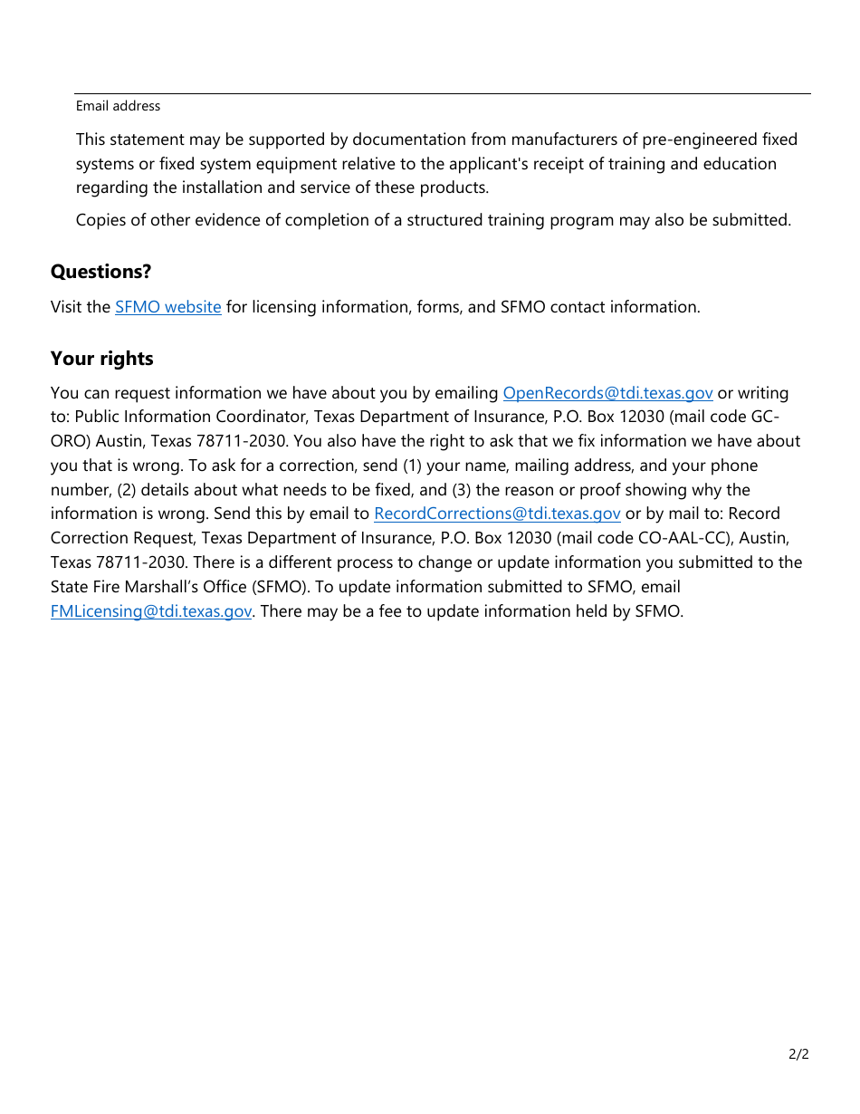 Form SF400 Extinguisher Fixed System Support - Texas, Page 2