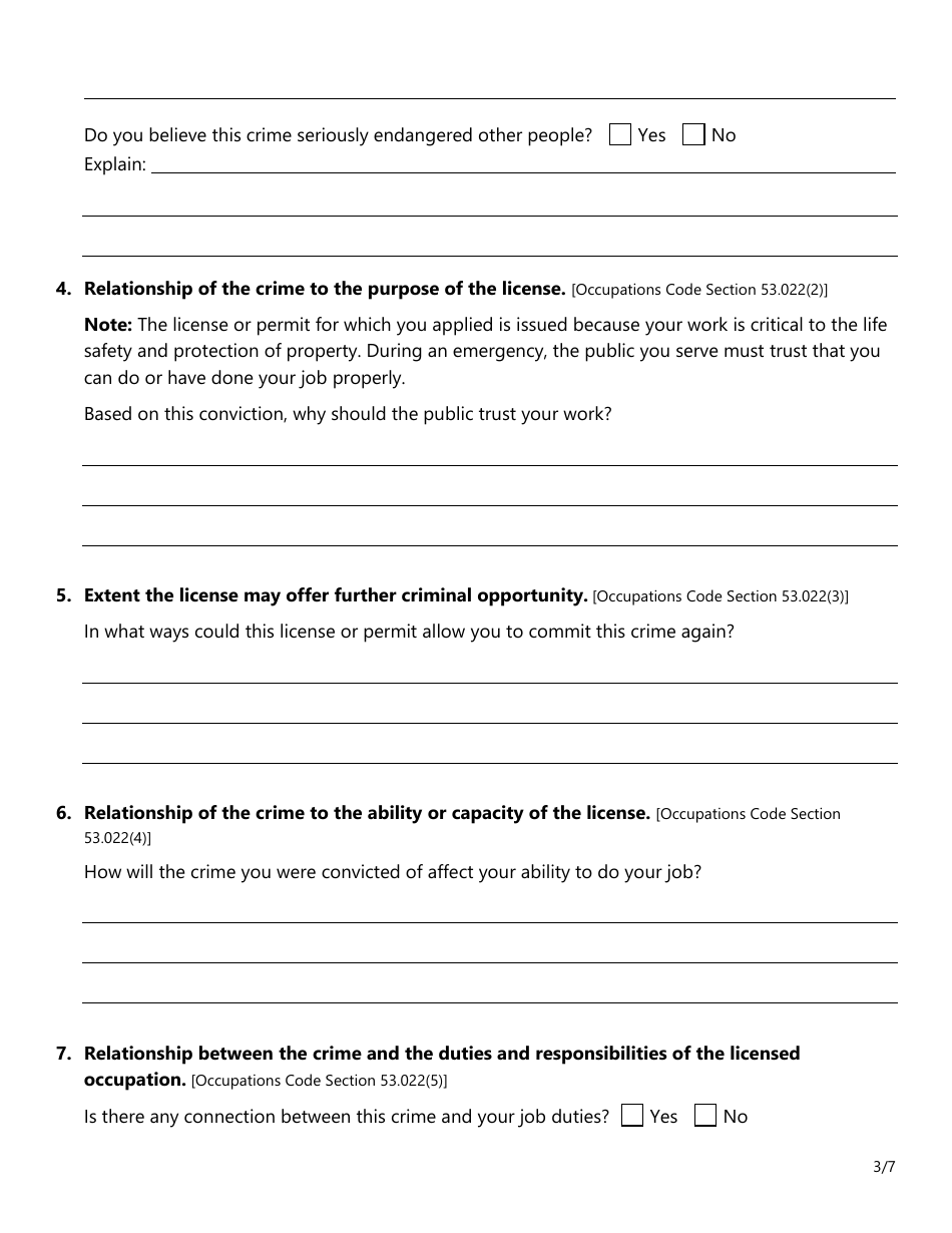 Form SF261 Criminal History Information Supplemental Form - Texas, Page 3