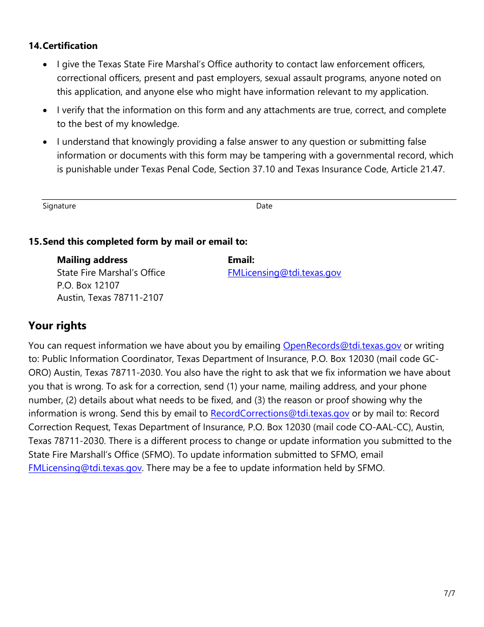 Form SF261 Criminal History Information Supplemental Form - Texas, Page 7