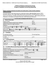 Document preview: Form DHCS6115 (NHSP200-1) Region C/D Outpatient Screening Reporting - California Newborn Hearing Screening Program - California