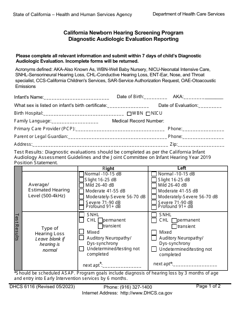 Form DHCS6116 (NHSP300-1) Region C/D​​​  Printable Pdf