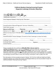 Form DHCS6116 (NHSP300-1) Region C/D Diagnostic Audiologic Evaluation Reporting - California Newborn Hearing Screening Program - California, Page 2
