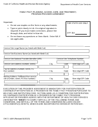 Form DHCS4469 Provider Agreement - Family Pact (Planning, Access, Care, and Treatment) Program - California