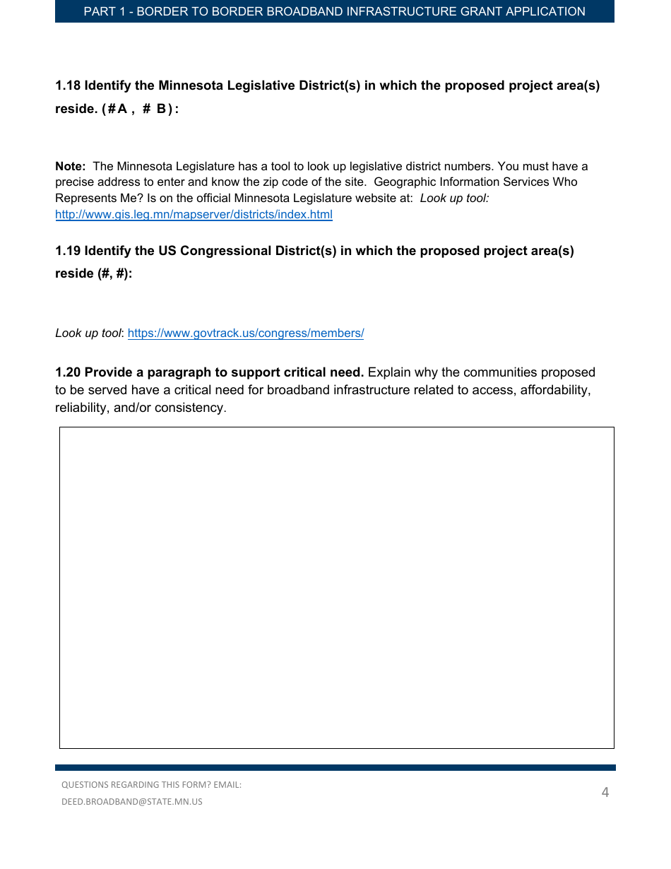 Part 1 Border to Border Broadband Infrastructure Grant Application - Key Application Data - Minnesota, Page 4