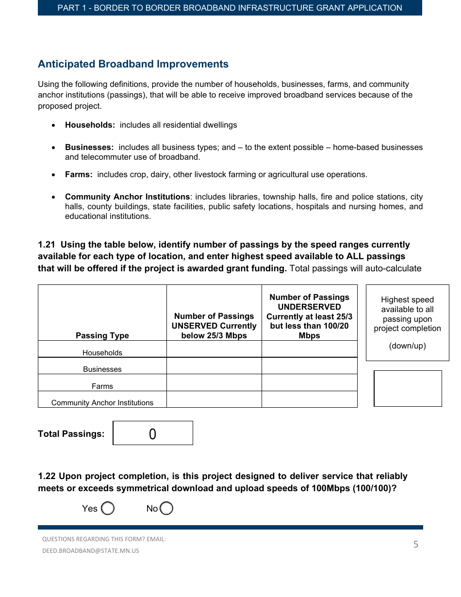 Part 1 Border to Border Broadband Infrastructure Grant Application - Key Application Data - Minnesota, Page 5