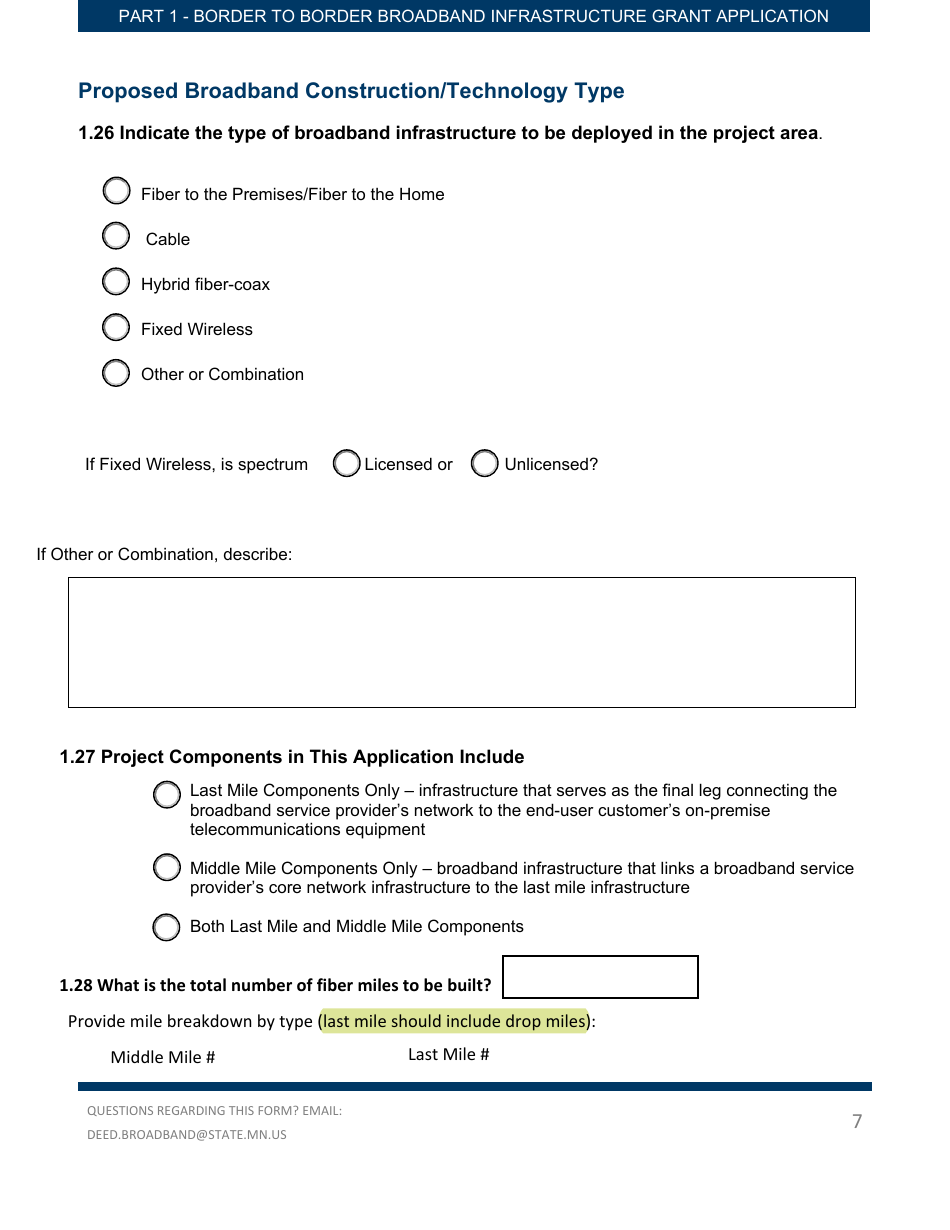 Part 1 Border to Border Broadband Infrastructure Grant Application - Key Application Data - Minnesota, Page 7
