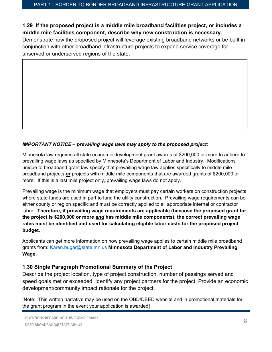 Part 1 Border to Border Broadband Infrastructure Grant Application - Key Application Data - Minnesota, Page 8