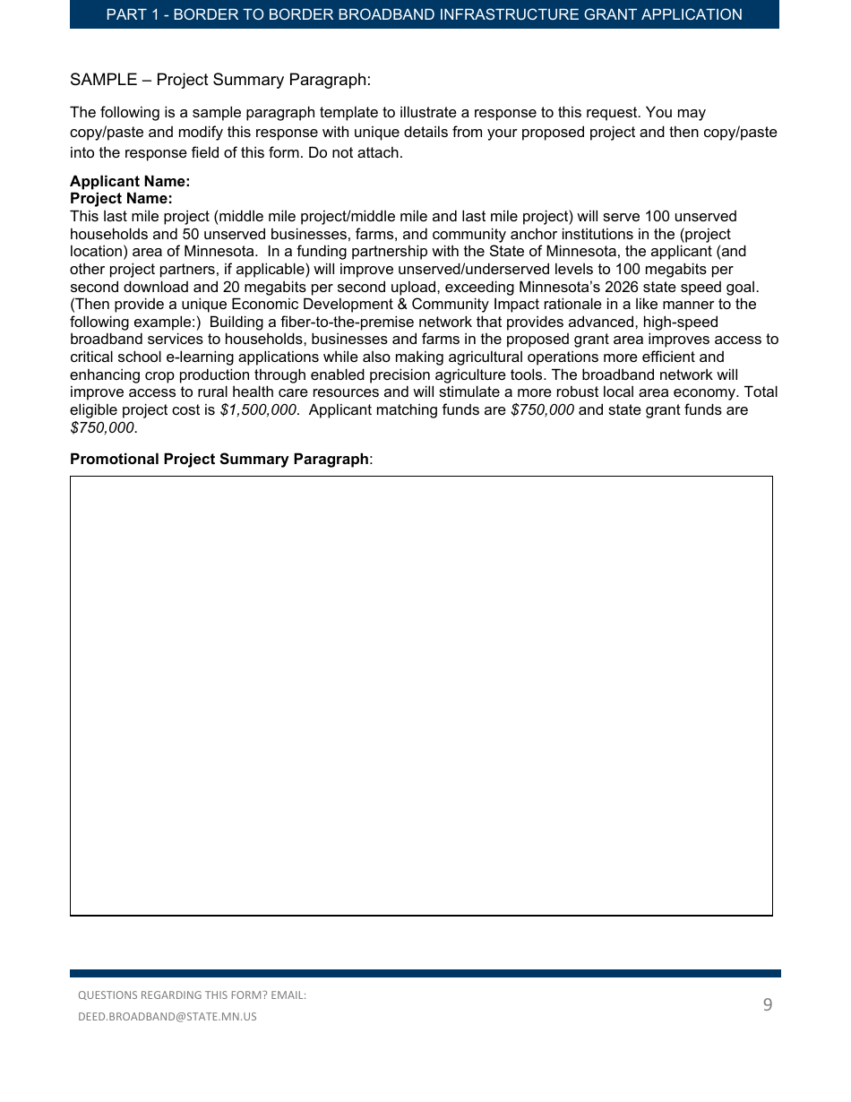 Part 1 Border to Border Broadband Infrastructure Grant Application - Key Application Data - Minnesota, Page 9