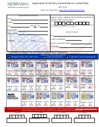 Application for Military Honor/Reserve License Plates - Nebraska