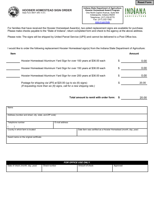 State Form 49571  Printable Pdf