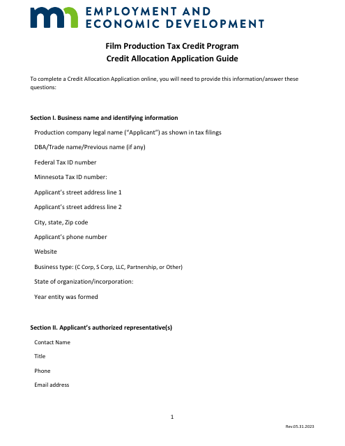Instructions for Credit Allocation Application - Film Production Tax Credit Program - Minnesota Download Pdf