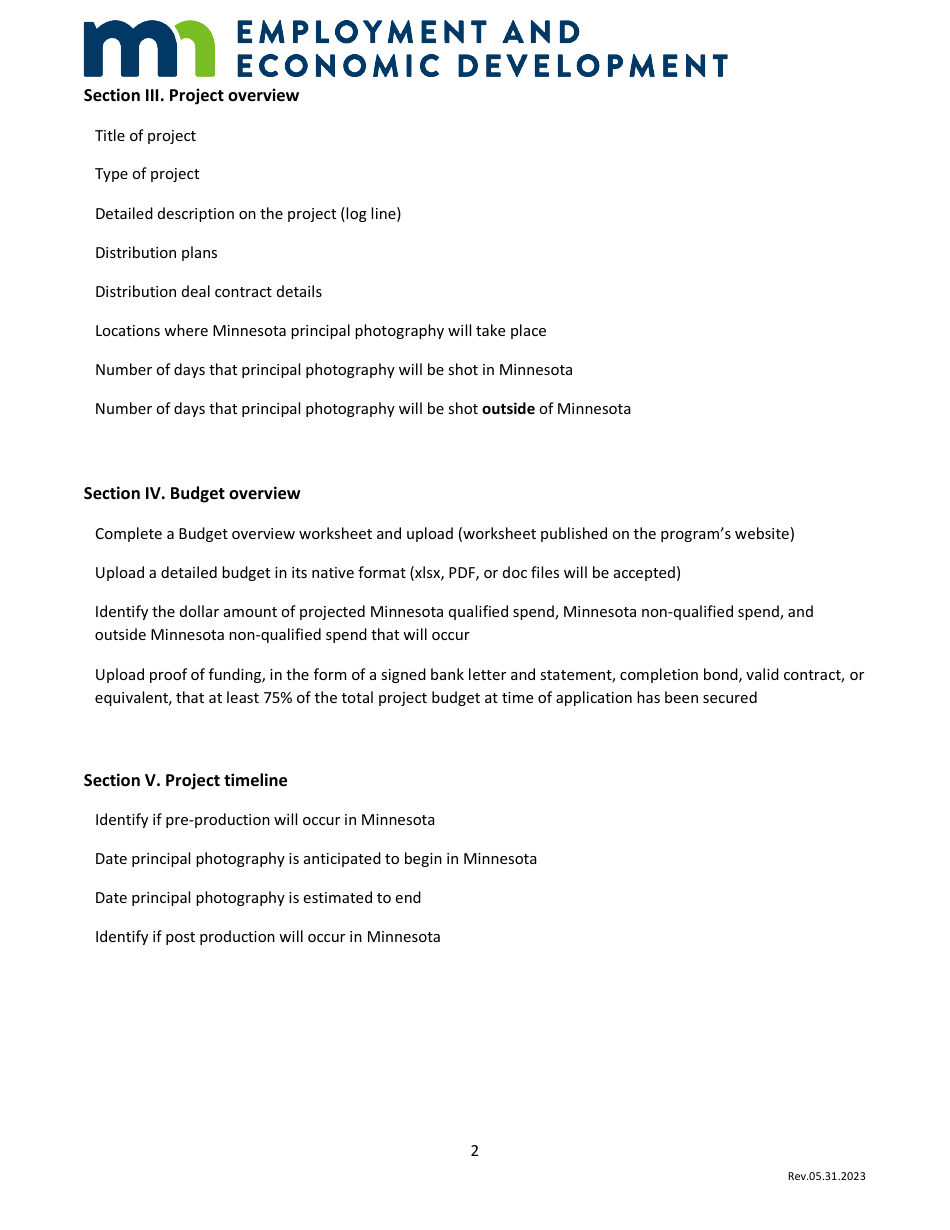 Instructions for Credit Allocation Application - Film Production Tax Credit Program - Minnesota, Page 2